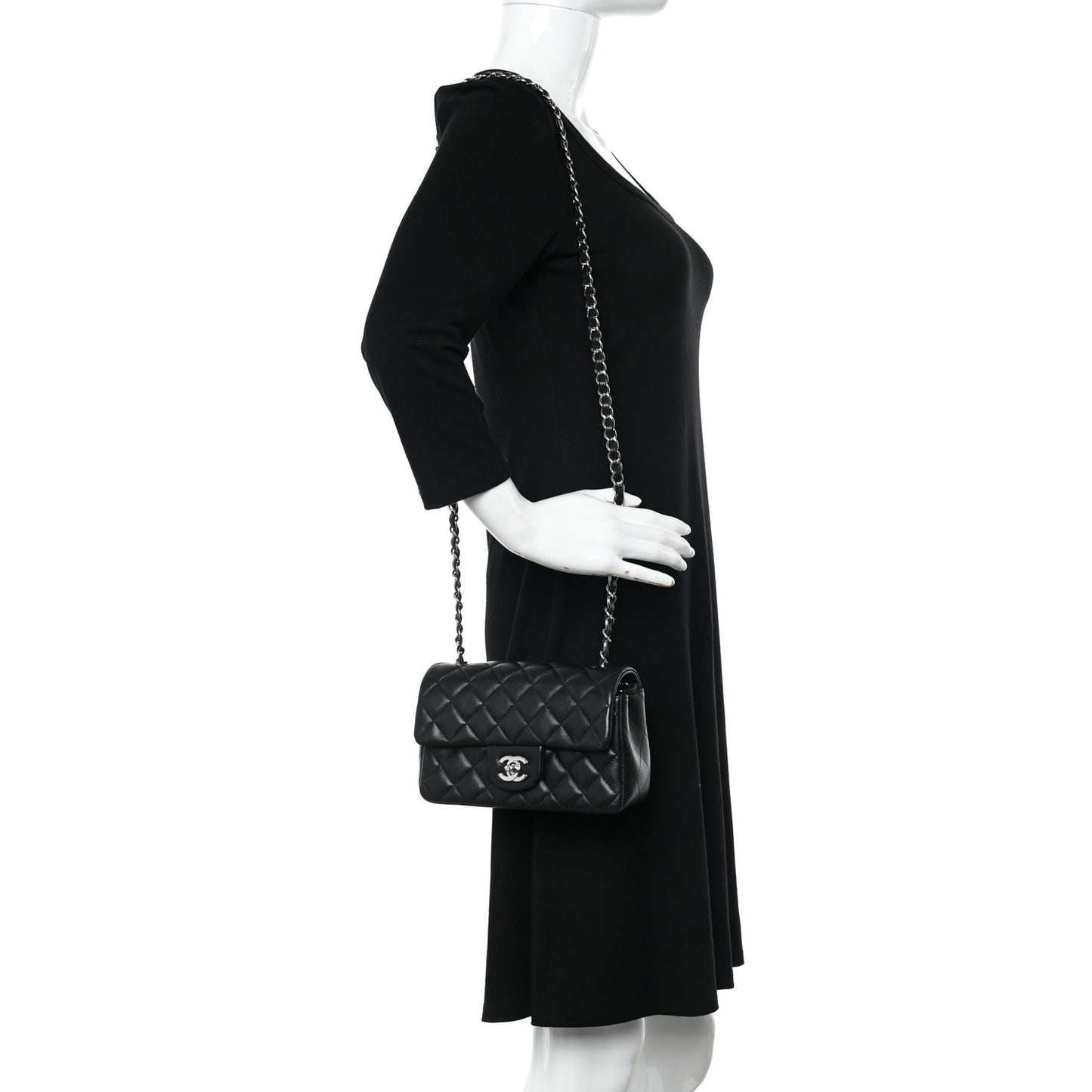 Lambskin Quilted Mini Rectangular Flap Black