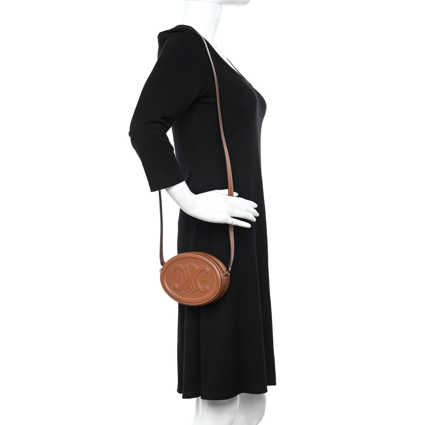 Smooth Calfskin Cuir Small Triomphe Oval Crossbody Purse Tan