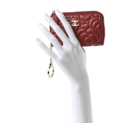 Chanel Caviar Camellia Embossed Key Holder Case Red 2 of 10