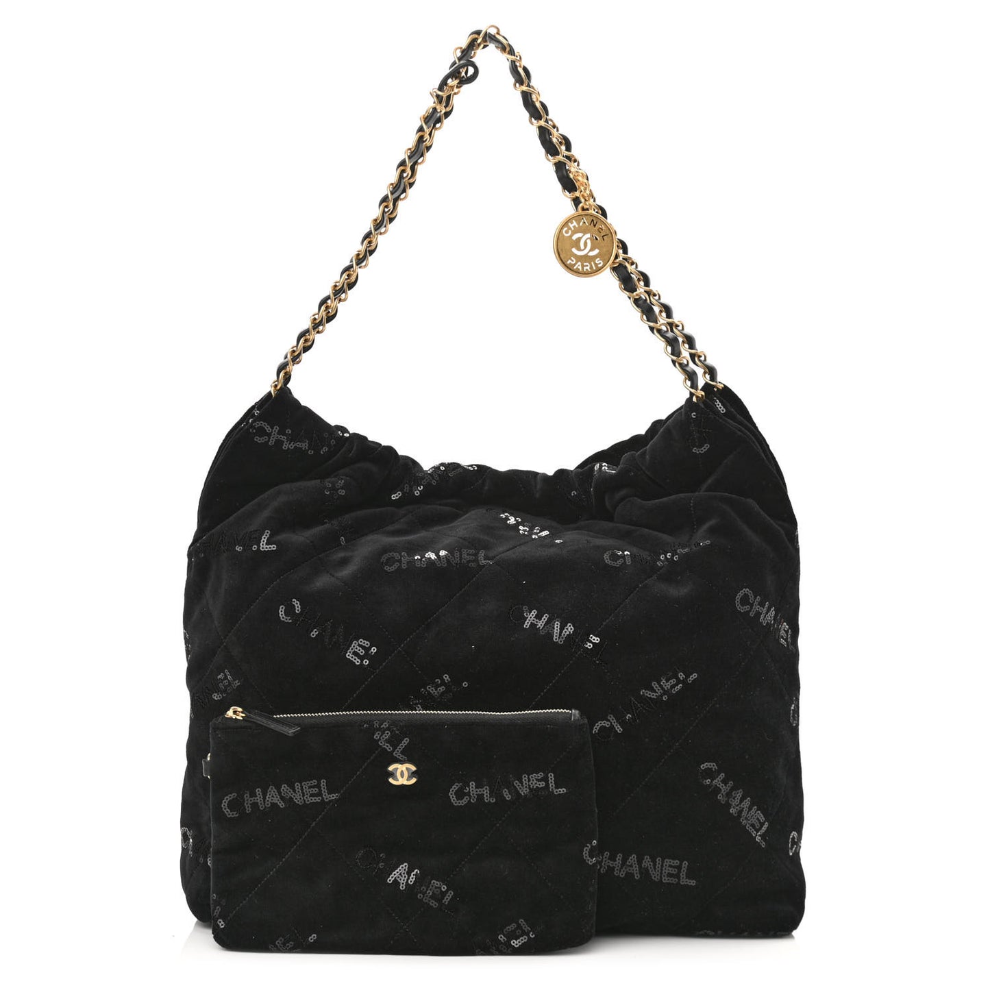 Velvet Sequin Quilted Chanel 22 Black