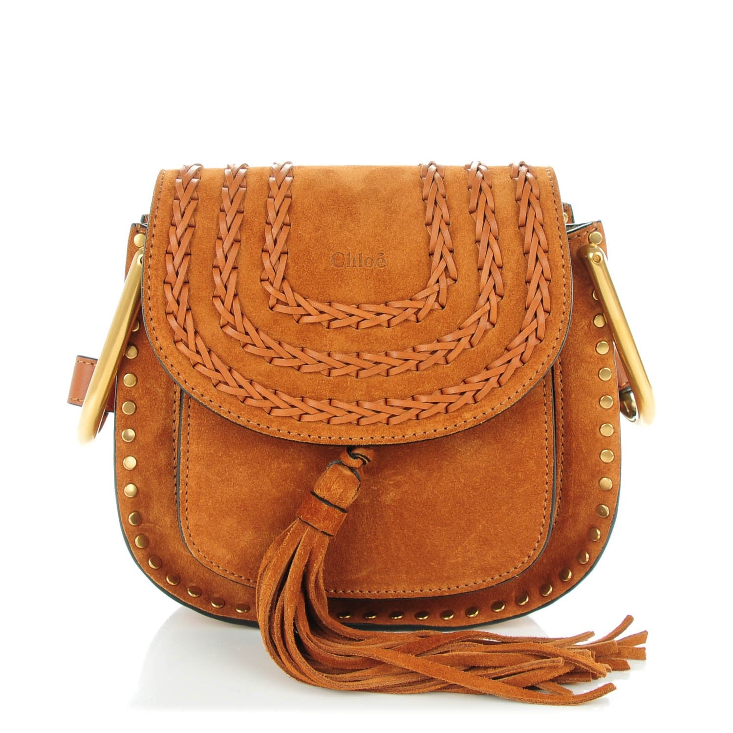 Chloe Suede Calfskin Braided Mini Hudson Shoulder Bag Caramel 1 of 7