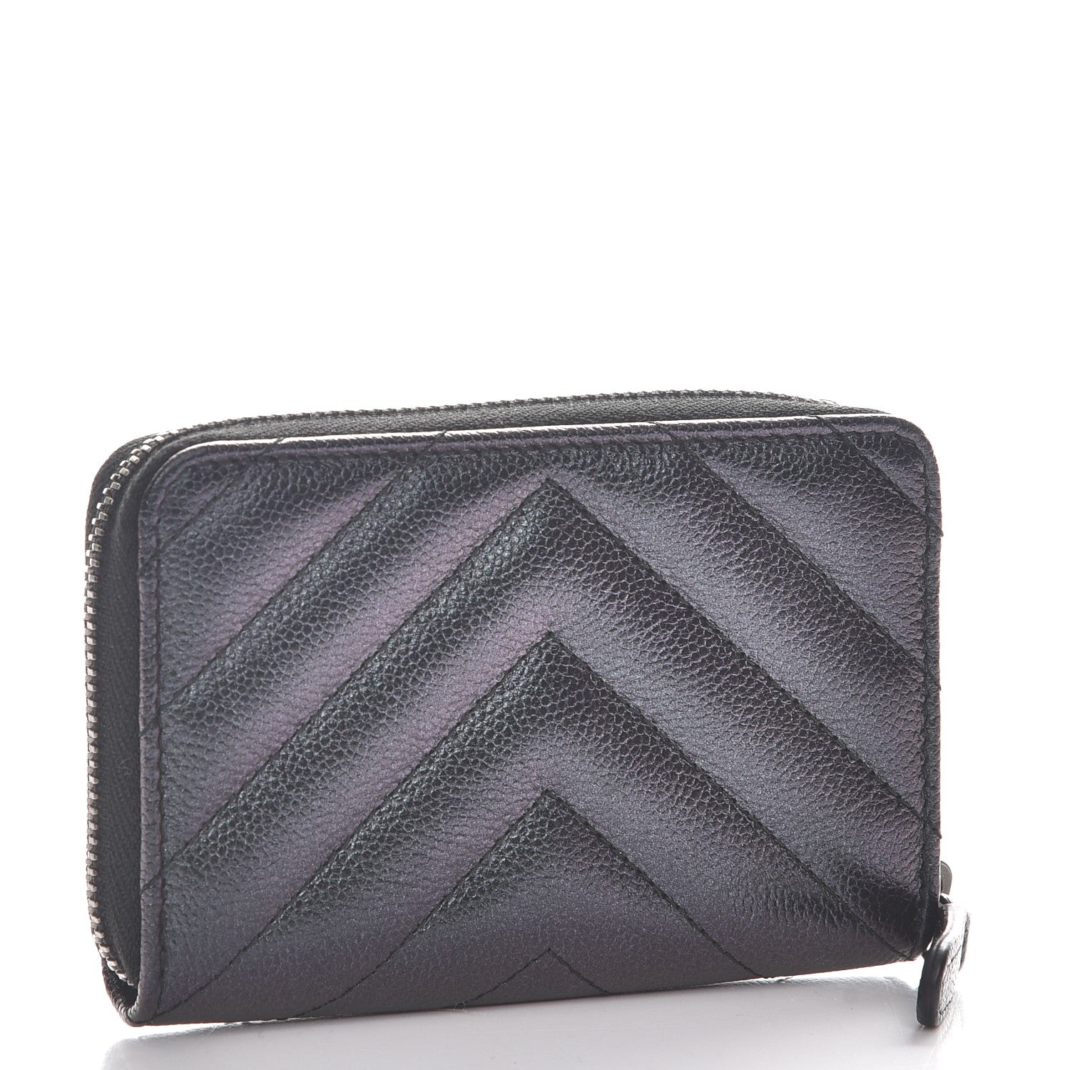 Chanel Iridescent Caviar Chevron Quilted Zip Around Coin Purse Black 3 of 8