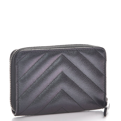 Chanel Iridescent Caviar Chevron Quilted Zip Around Coin Purse Black 3 of 8
