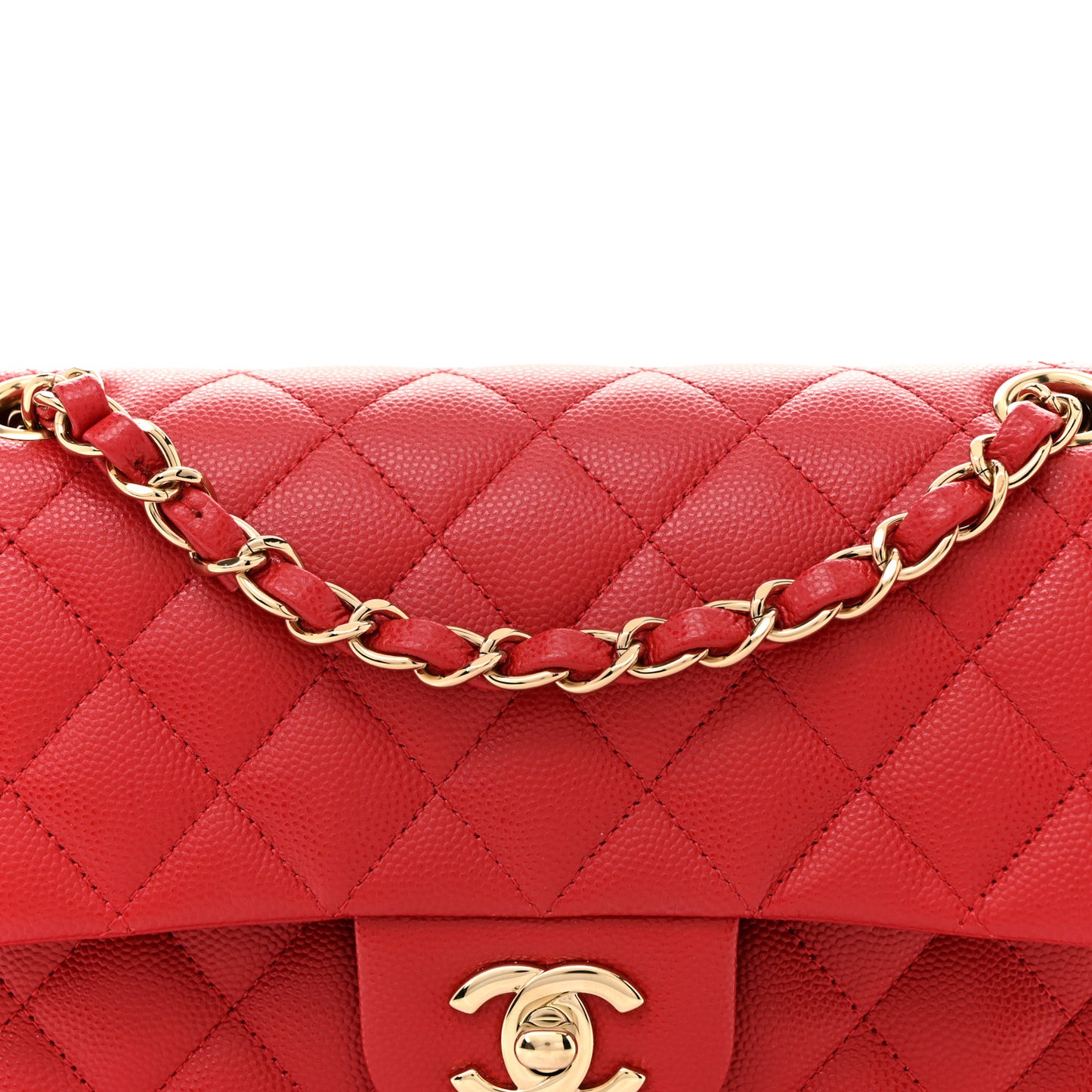 Caviar Quilted Small Double Flap Red