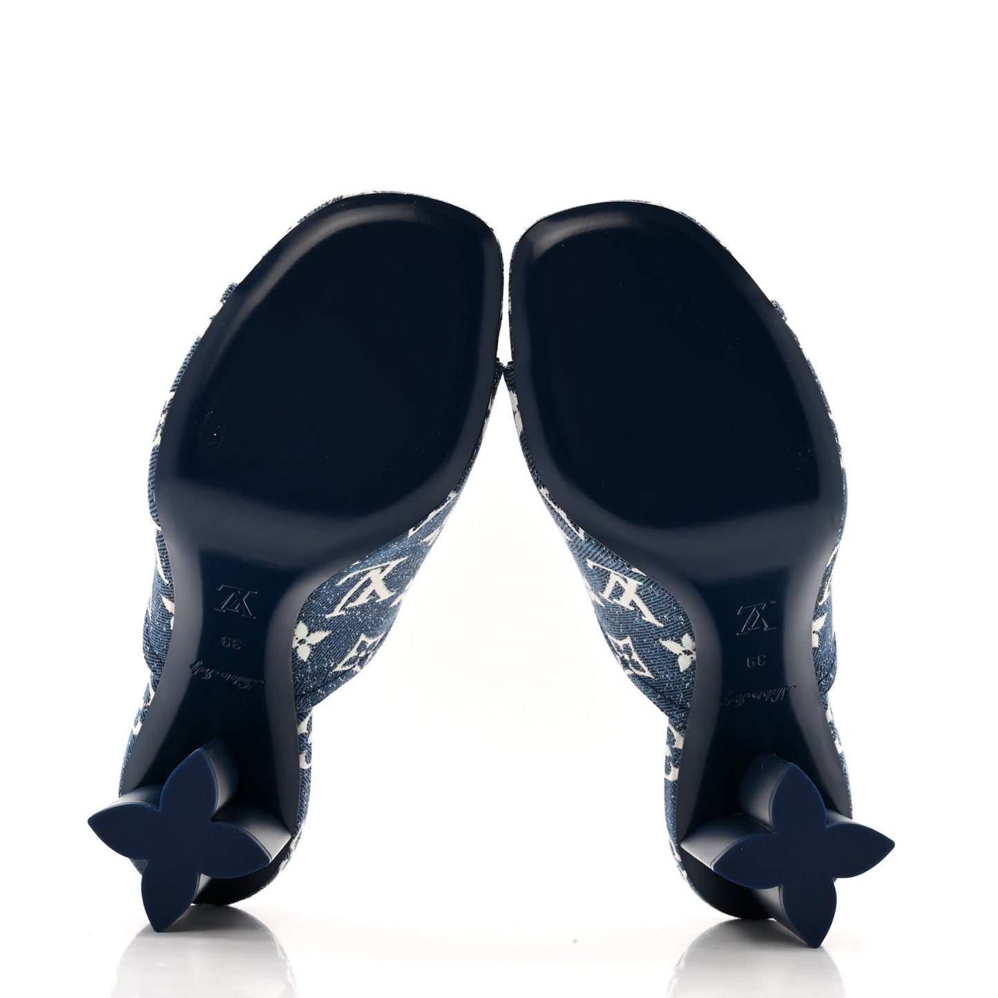 Denim Monogram Silhouette Mules 39 Navy Blue