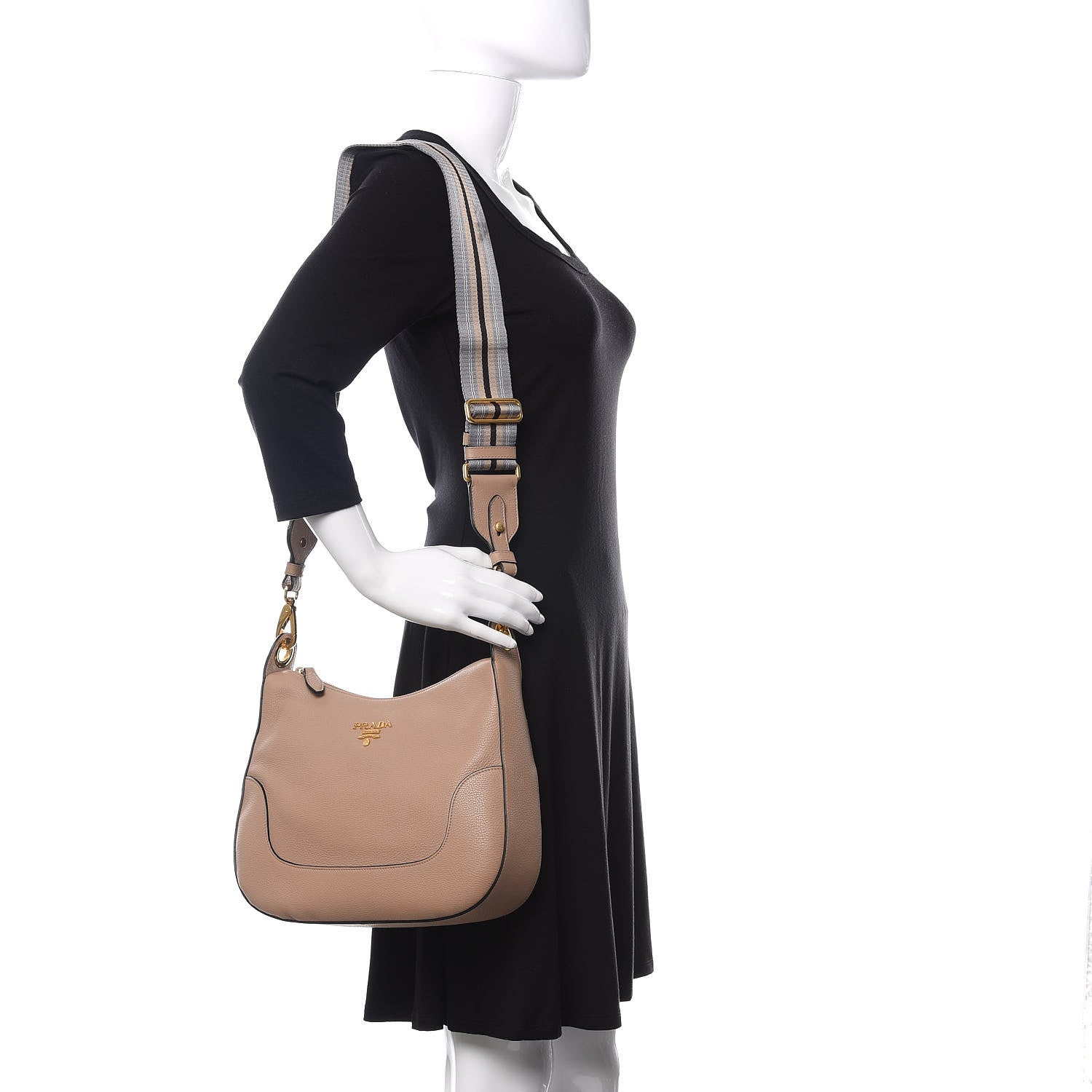 Prada Vitello Daino Zippered Hobo Messenger Cammeo 2 of 11