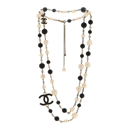 Chanel Pearl Bead Enamel CC Long Necklace Black Light Gold 3 of 6