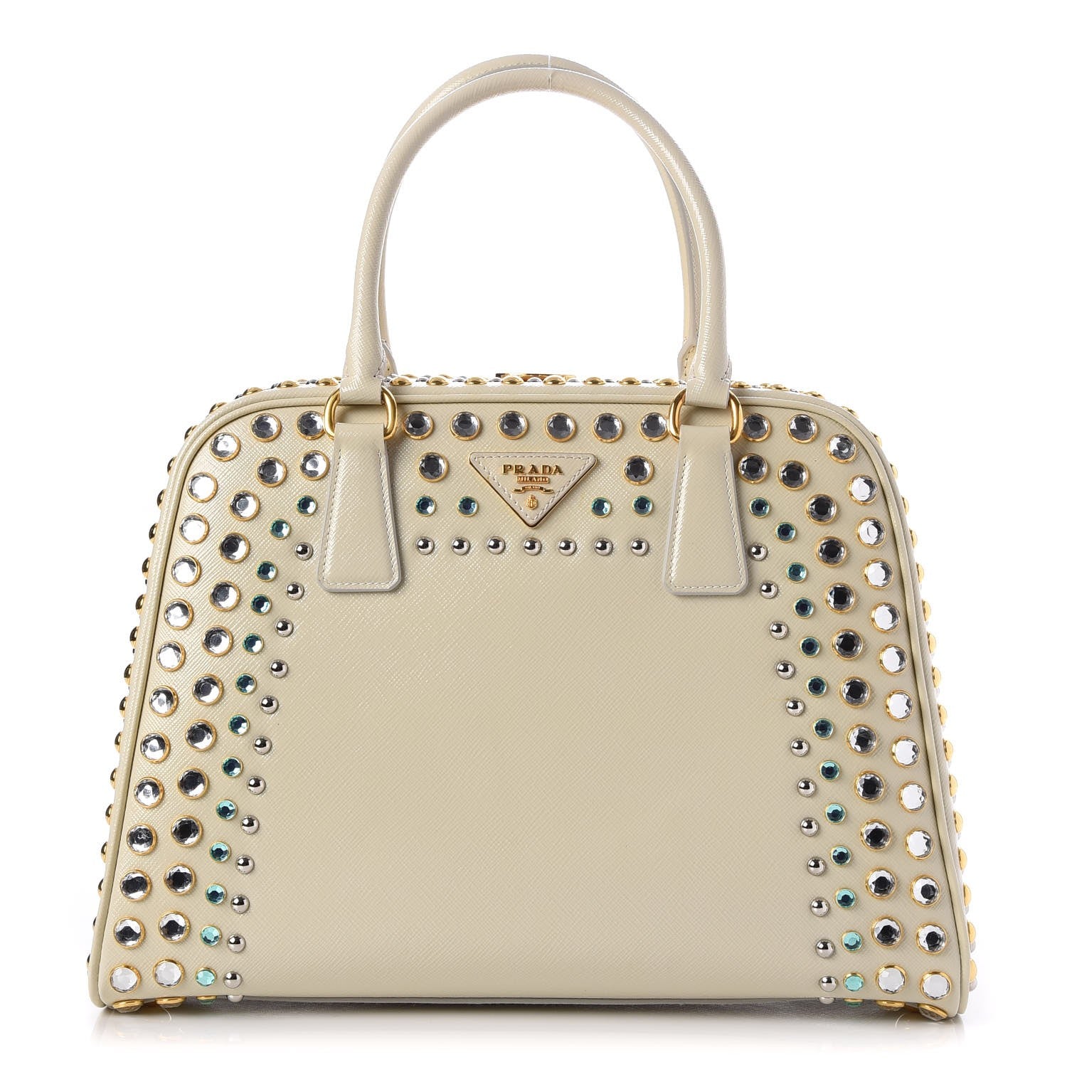 Prada Saffiano Vernice Crystal Pyramid Bag Talco 1 of 13