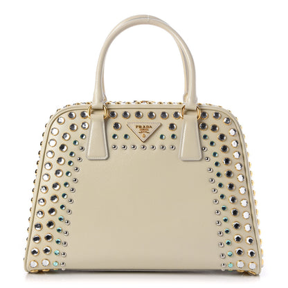 Prada Saffiano Vernice Crystal Pyramid Bag Talco 1 of 13