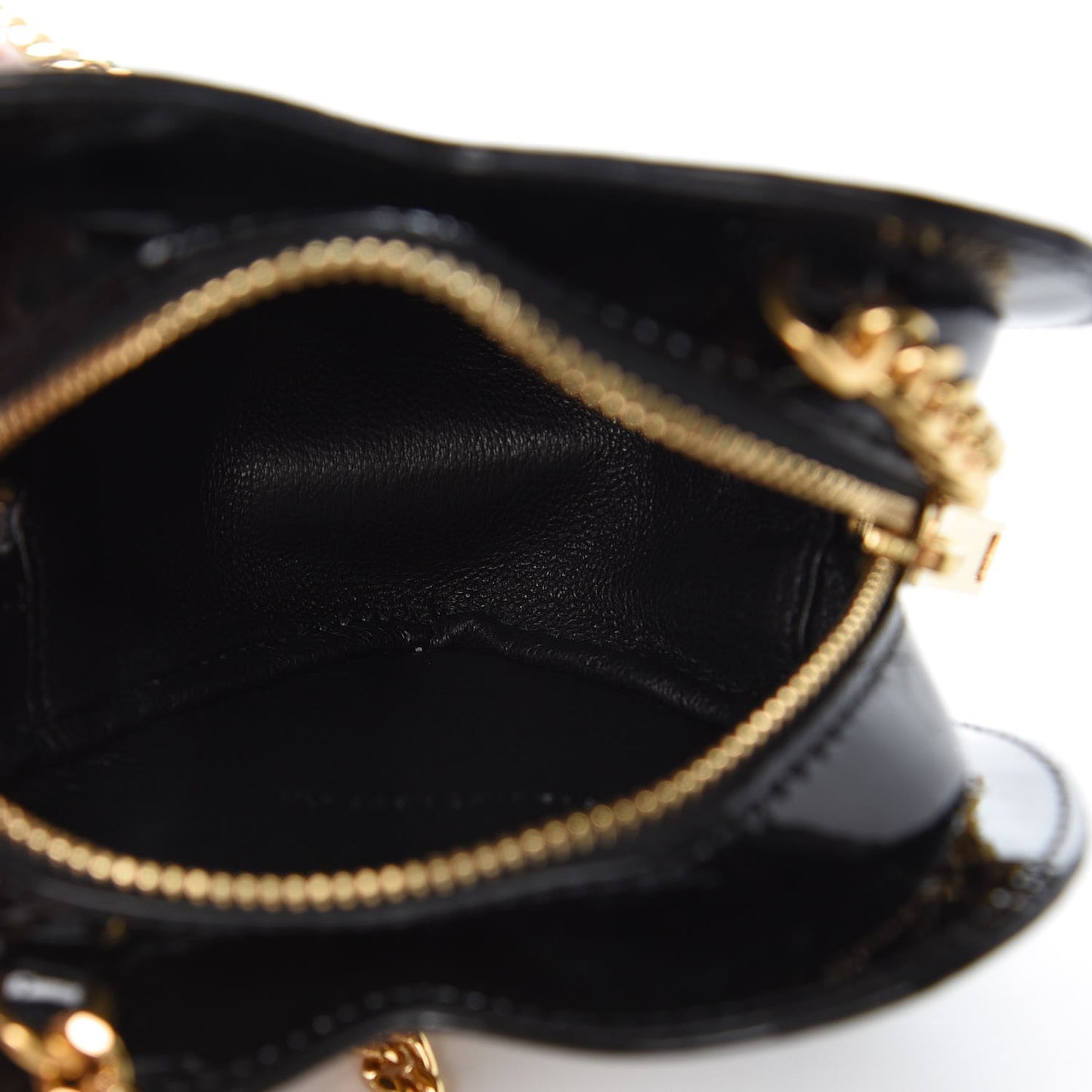 Patent Small Love Heart Chain Bag Black
