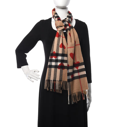 Burberry Cashmere Giant Heart Fringe Scarf Camel 2 of 5