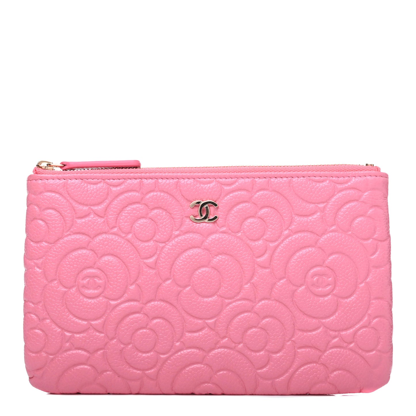 Caviar Camellia Embossed Cosmetic Pouch Pink