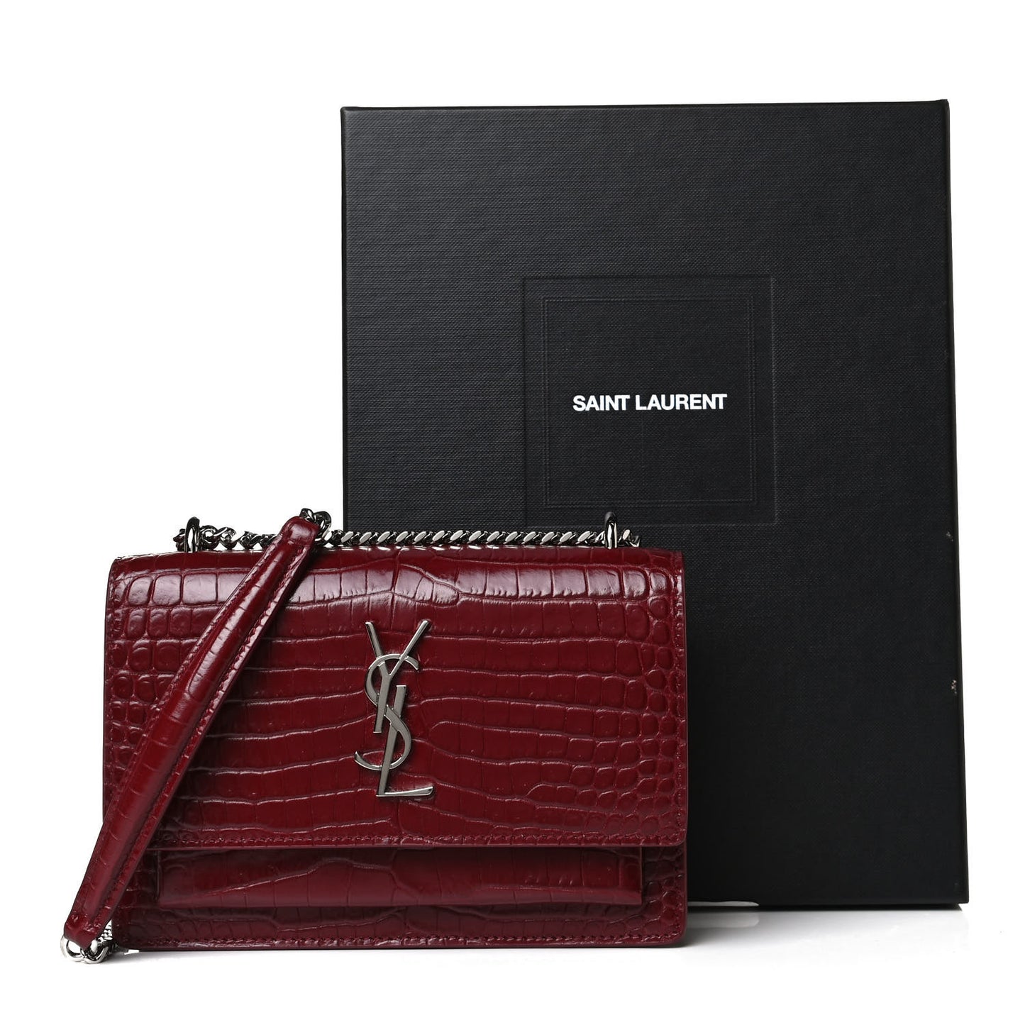 Calfskin Crocodile Embossed Monogram Sunset Chain Wallet Palissandre