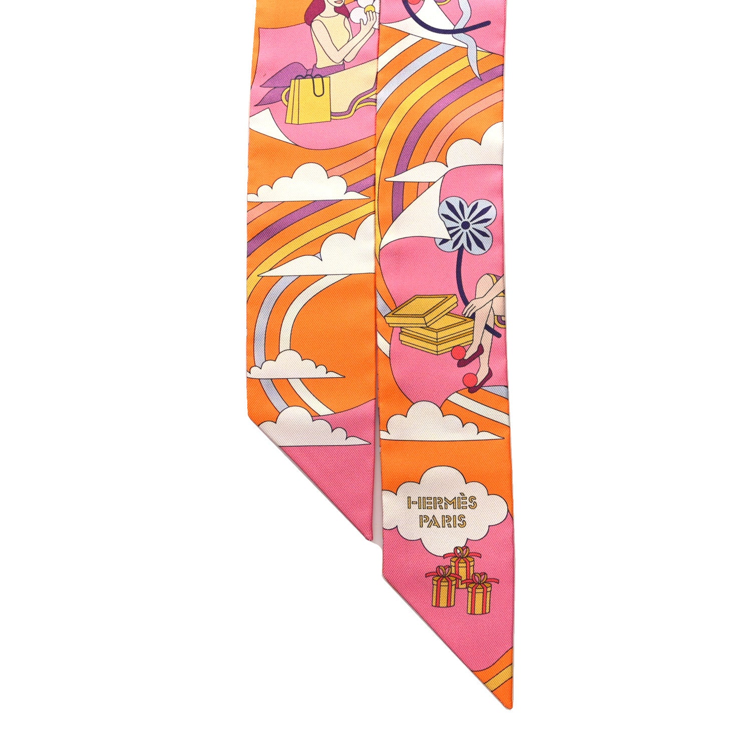 Hermes Silk Carres Volants Twilly Orange Rose Malaba 2 of 4