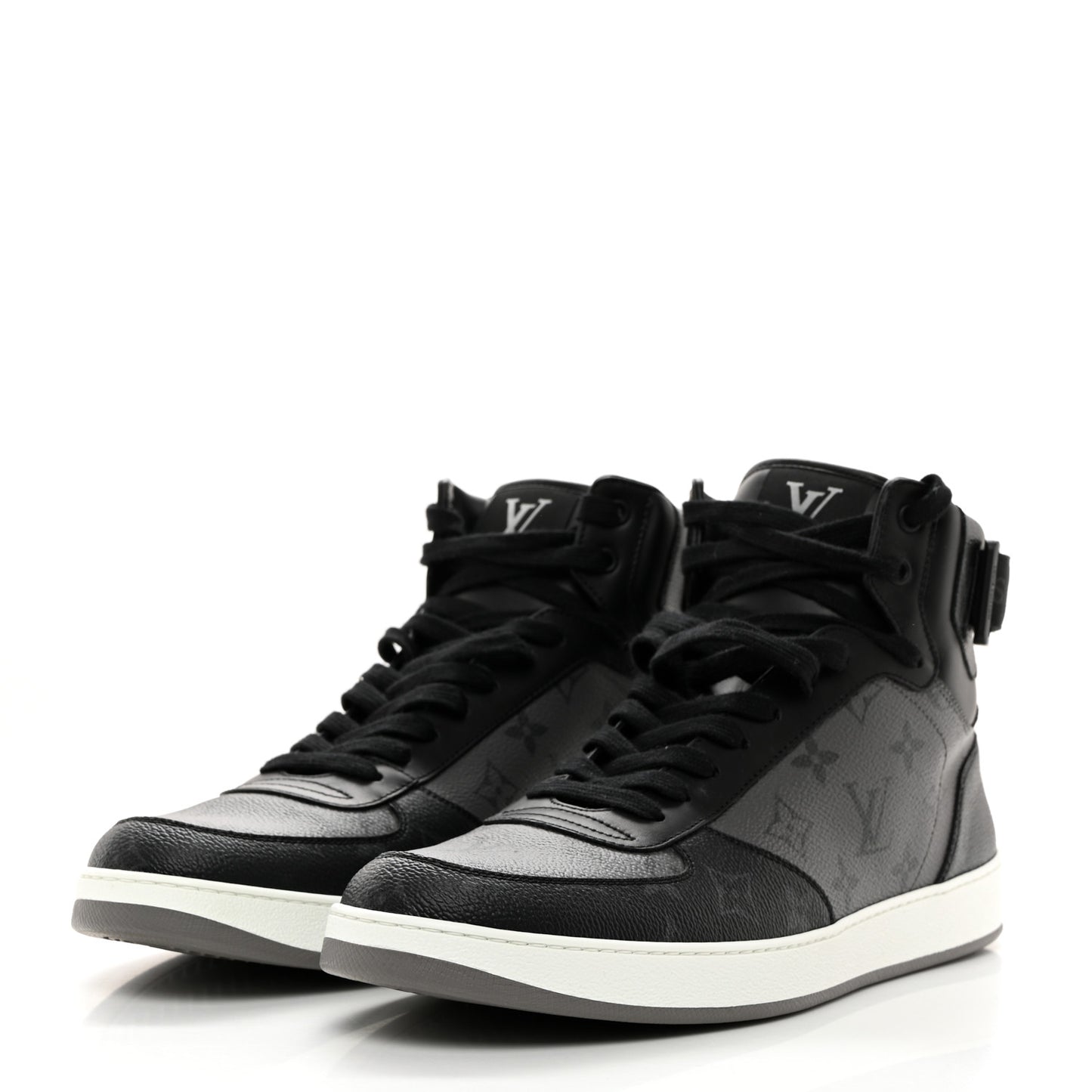 Calfskin Monogram Eclipse Mens Rivoli High Top Sneakers 10 10 Black Grey