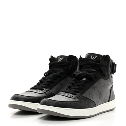 Louis Vuitton Calfskin Monogram Eclipse Mens Rivoli High Top Sneakers 10 10 Black Grey 3 of 8