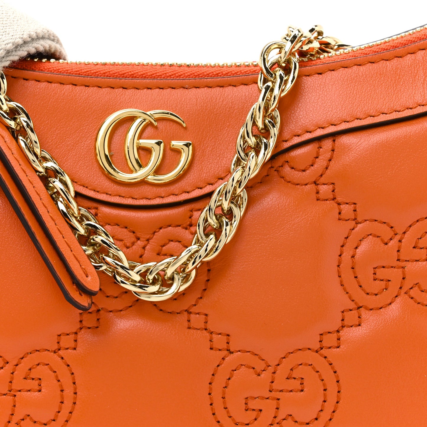 Calfskin GG Matelasse Chain Handbag Deep Orange Natural