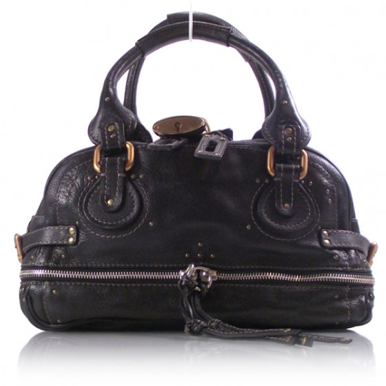 Leather Paddington Double Zipped Bowler Black