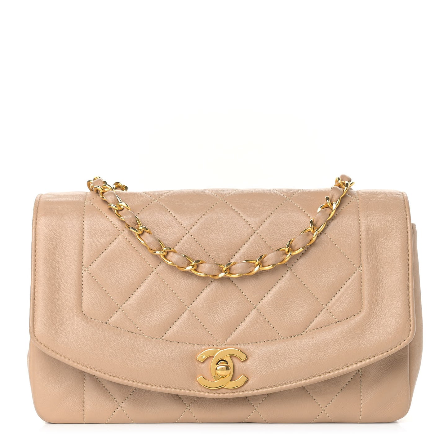 Lambskin Quilted Small Single Flap Beige