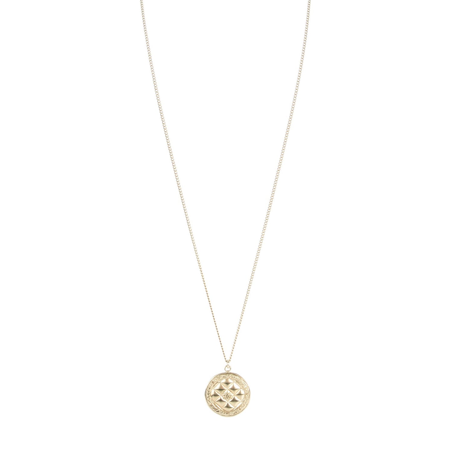 Medallion CC Quilted Pendant Necklace Gold