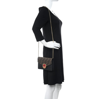 Fendi Vitello Cruise F is Fendi Bi-Color FF 1974 Embossed Medium Envelope Wallet On Chain Black Maya 2 of 10