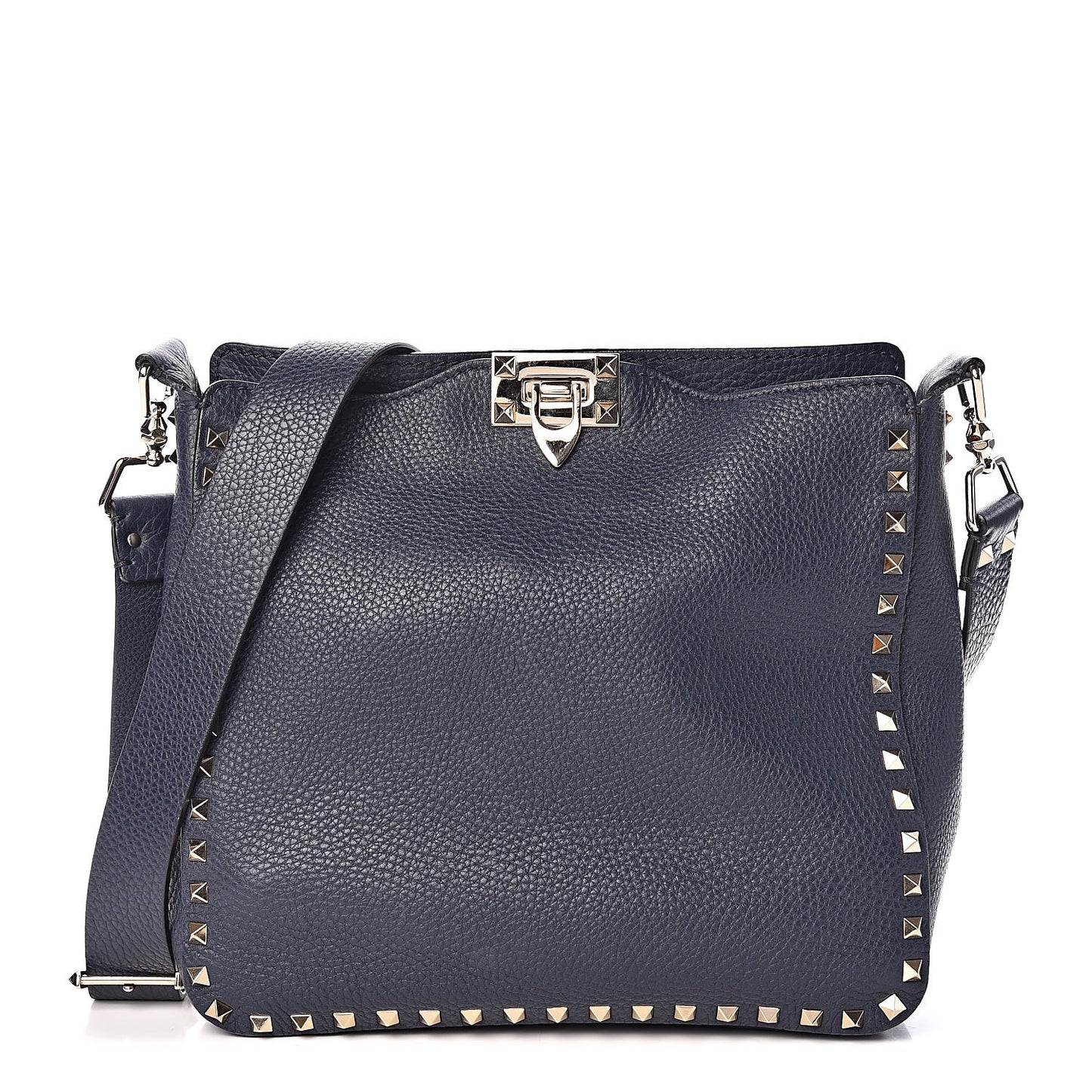 Pebbled Calfskin Small Rockstud Flip-Lock Messenger Bag Marine