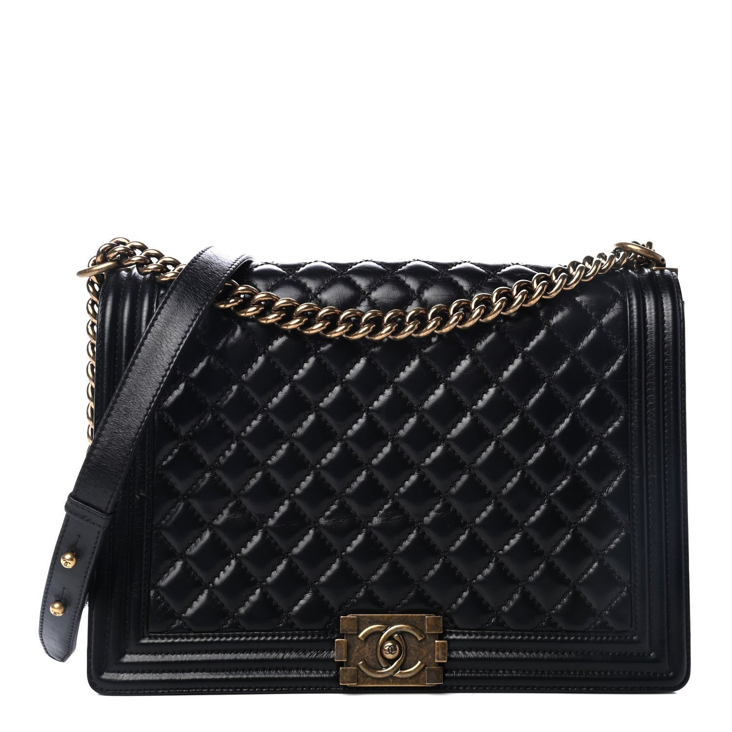 Chanel Glazed Calfskin Quilted Large Boy Flap Black 1 of 4