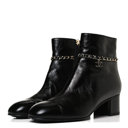 Chanel Crumpled Calfskin Cap Toe Chain Short Boots 39 Black 3 of 11