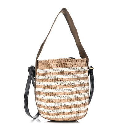 Chloe Raffia Calfskin Small Woody Striped Basket Bag Grove Brown 1 of 4