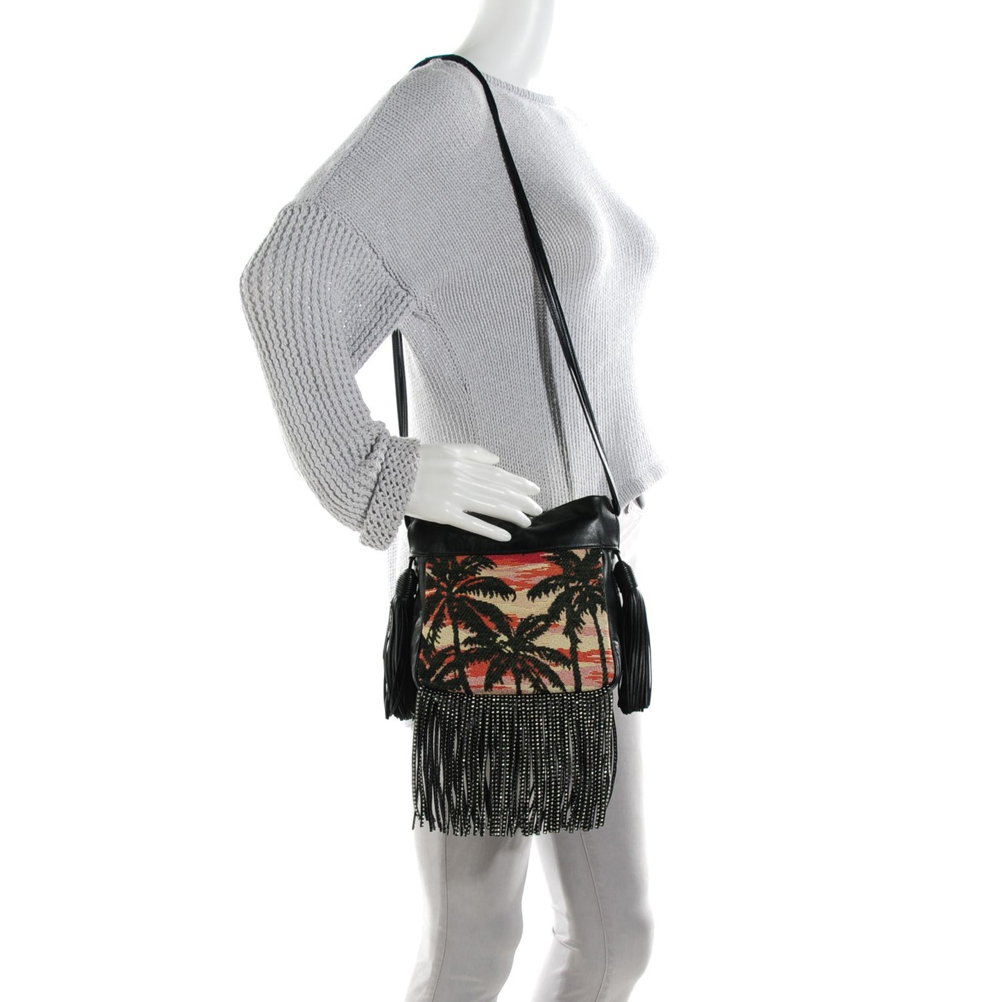 Jacquard Leather Small Fringed Sunset Helena Bucket Bag