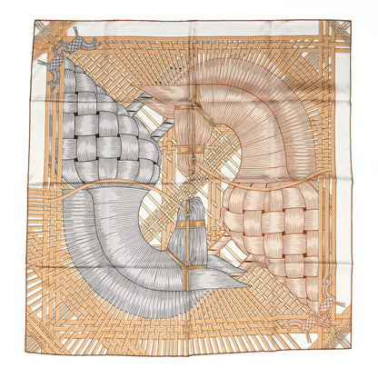 Hermes Silk Masan & Masan Scarf 90 White Beige Gris 1 of 4