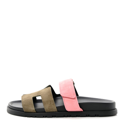 Hermes Suede Goatskin Womens Chypre Sandals 37.5 Toundra Rose Du Desert 1 of 11