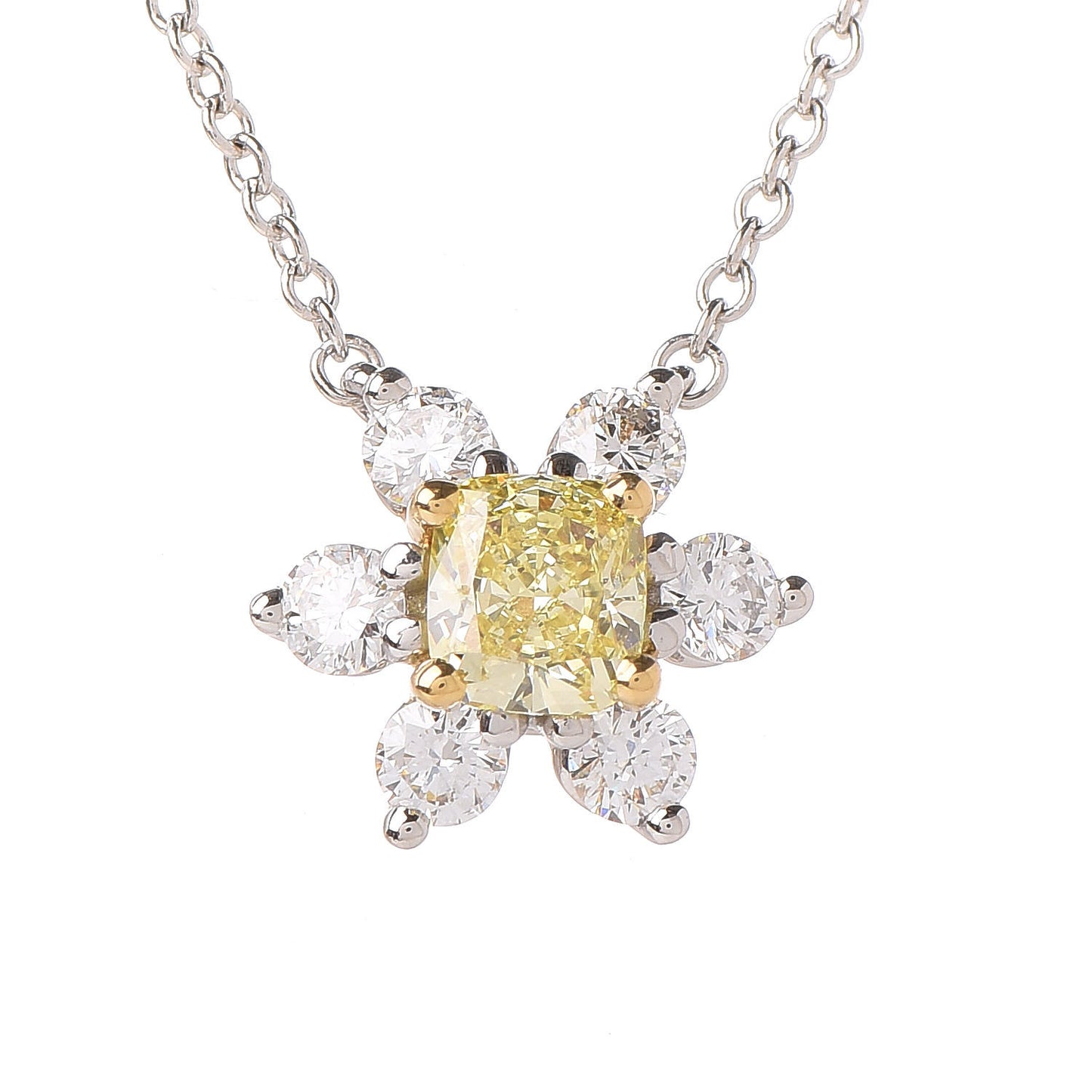 Platinum 18K Yellow Gold Diamond Fancy Yellow Diamond Buttercup Necklace