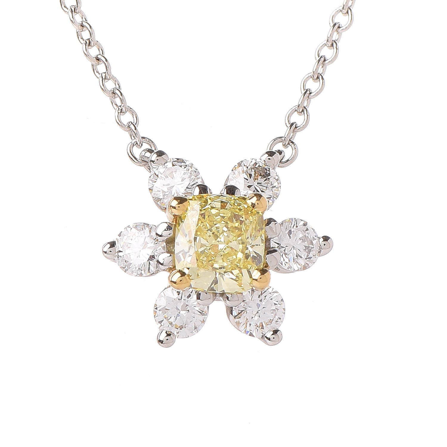 Tiffany Platinum 18K Yellow Gold Diamond Fancy Yellow Diamond Buttercup Necklace 4 of 5