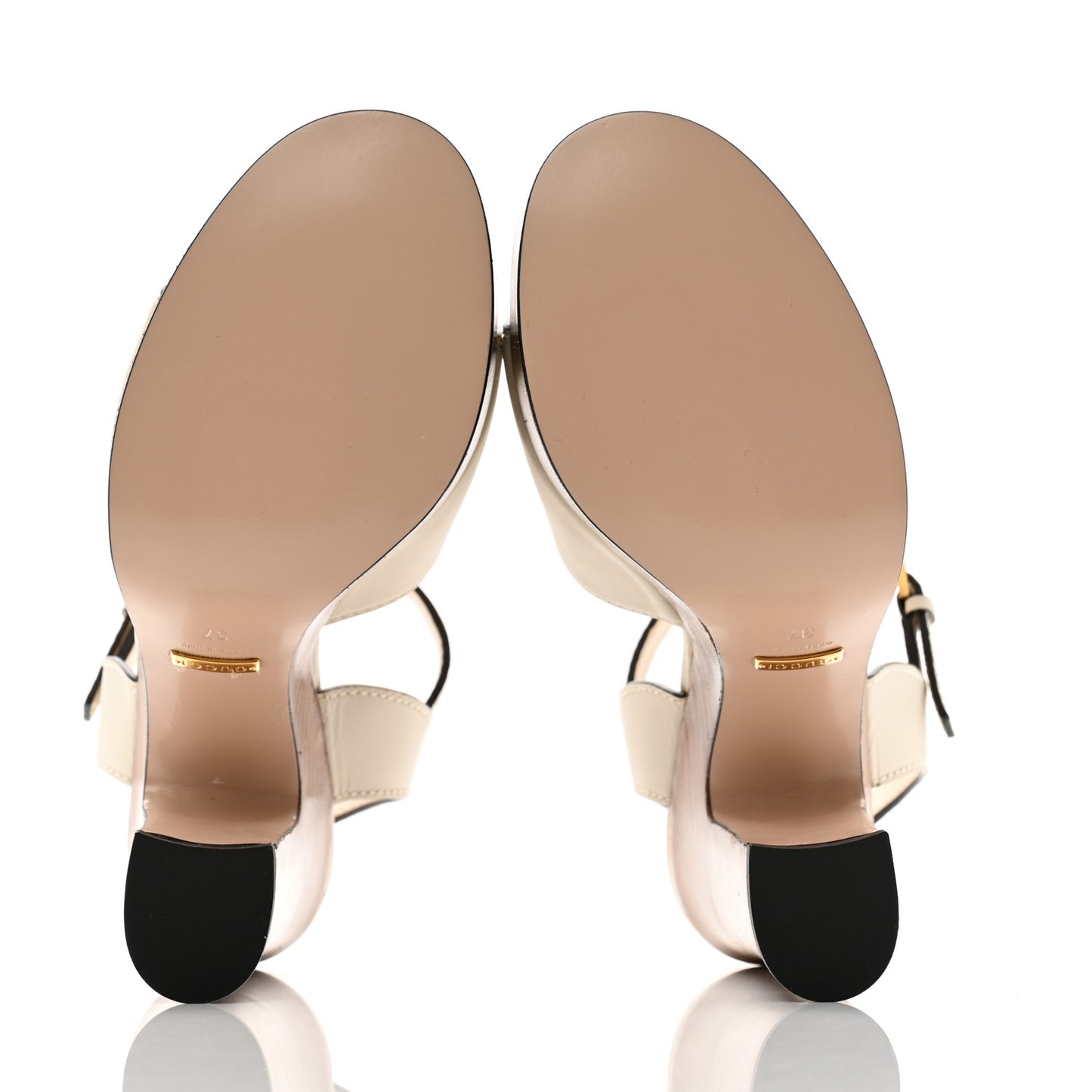 Cosmos Softy Calfskin Wooden Interlocking G Cut-Out 30/120mm Platform Sandals 37 Mystic White