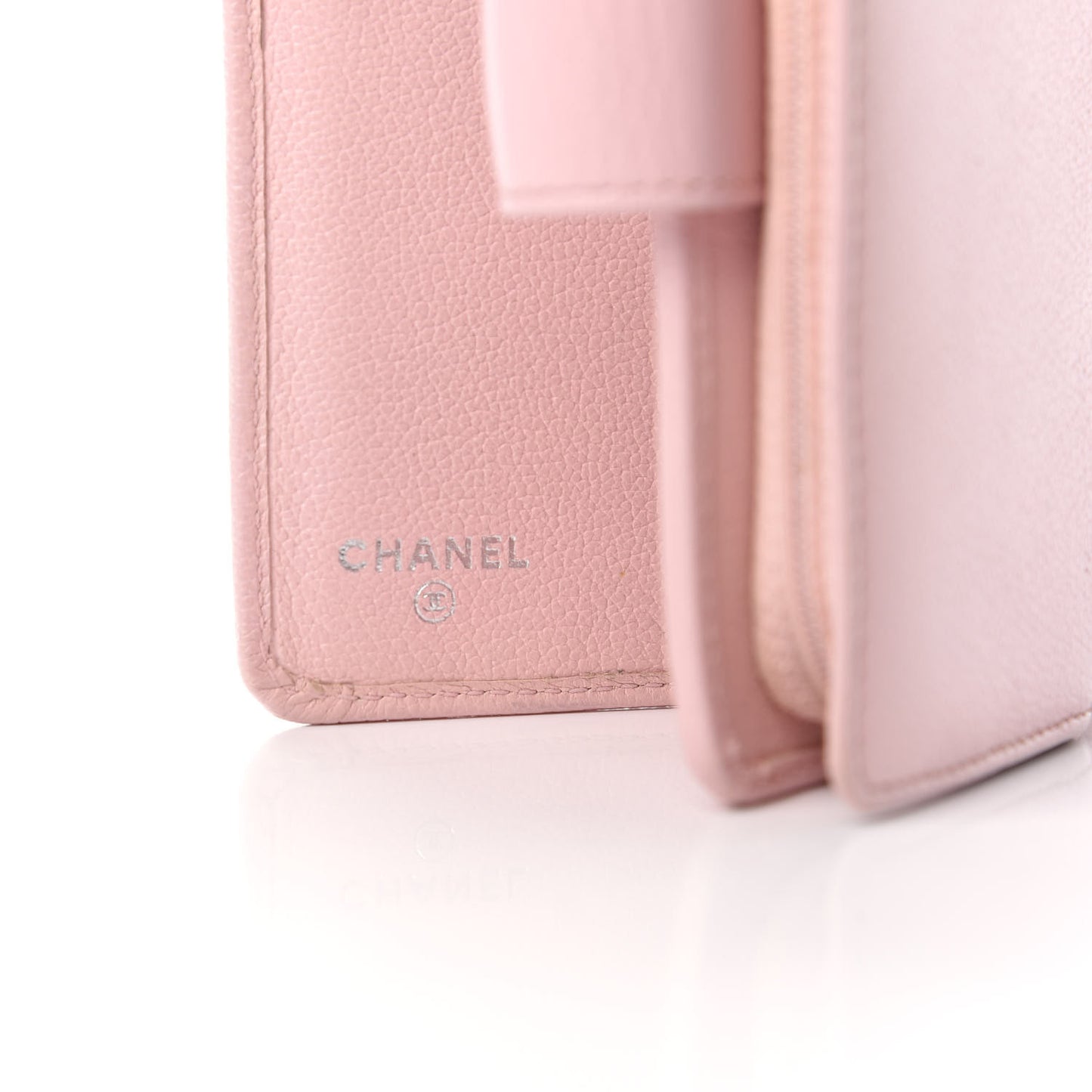 Goatskin Camellia Embossed French Flap Wallet Pink