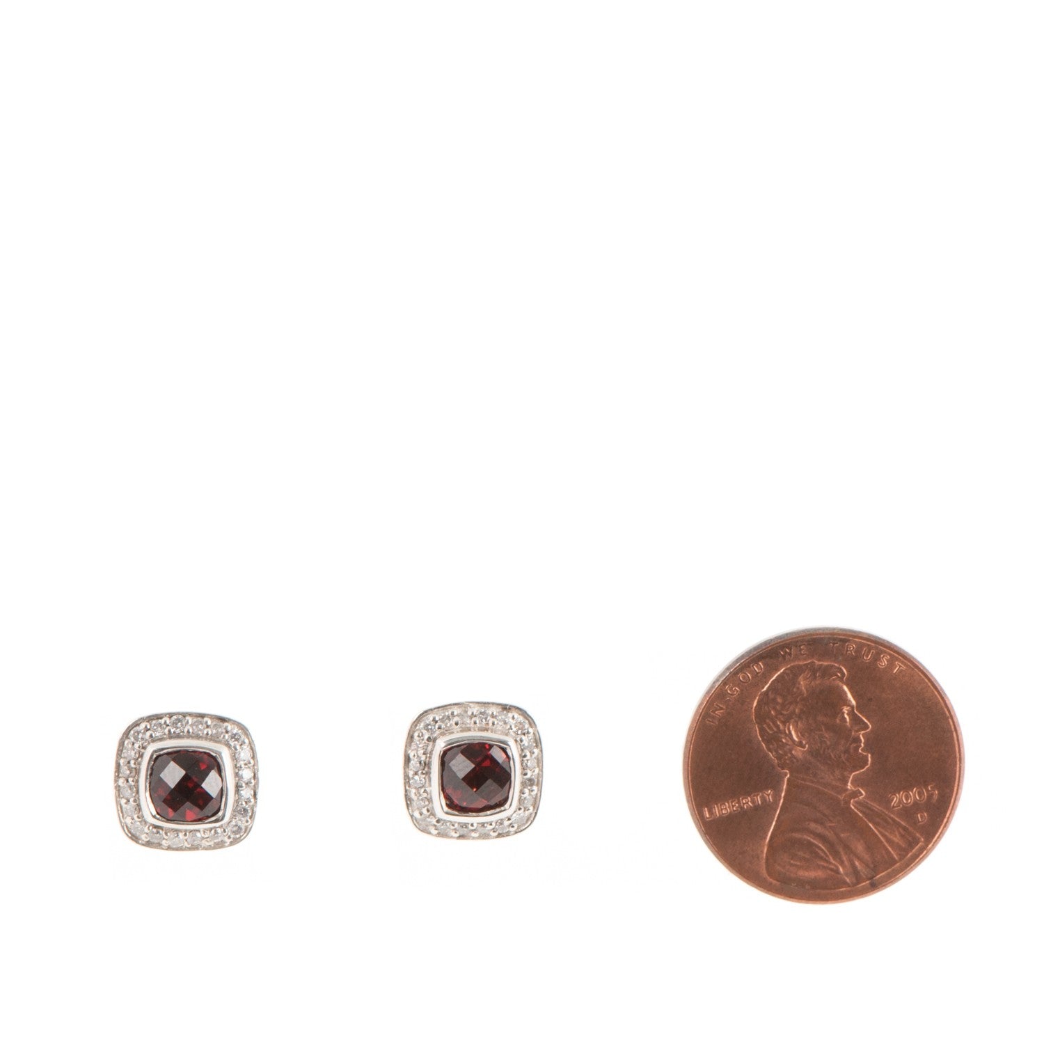 David Yurman Sterling Silver Pave Diamond Garnet 5mm Petite Albion Earrings 2 of 4