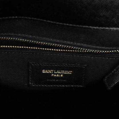 Saint Laurent Grain De Poudre Matelasse Chevron Large Monogram Satchel Black 6 of 7
