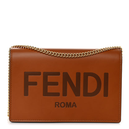 Fendi Vitello King Tamponato Logo Embossed Medium Wallet On Chain Cuoio 1 of 8