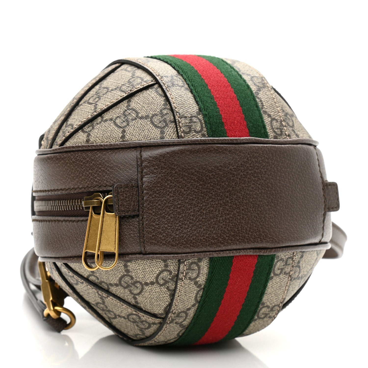 Gucci GG Supreme Monogram Textured Dollar Calfskin Web Mini Ophidia Basketball Shaped Shoulder Bag Beige Ebony New Acero 4 of 10