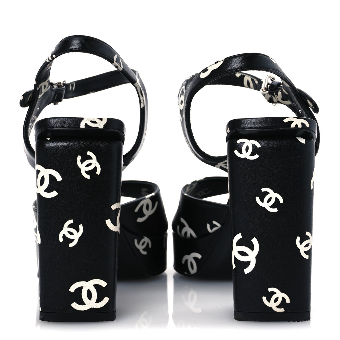Printed Lambskin Coco Beach Platform Sandals 39 Black White
