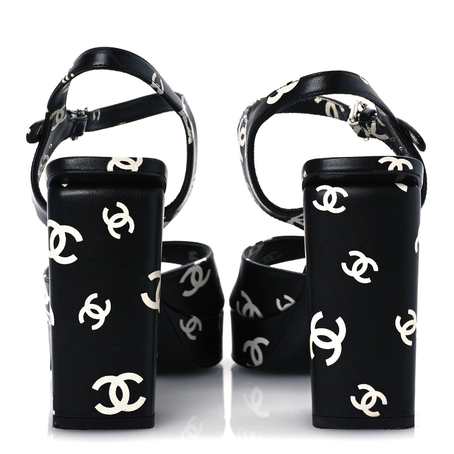 Chanel Printed Lambskin Coco Beach Platform Sandals 39 Black White 6 of 13