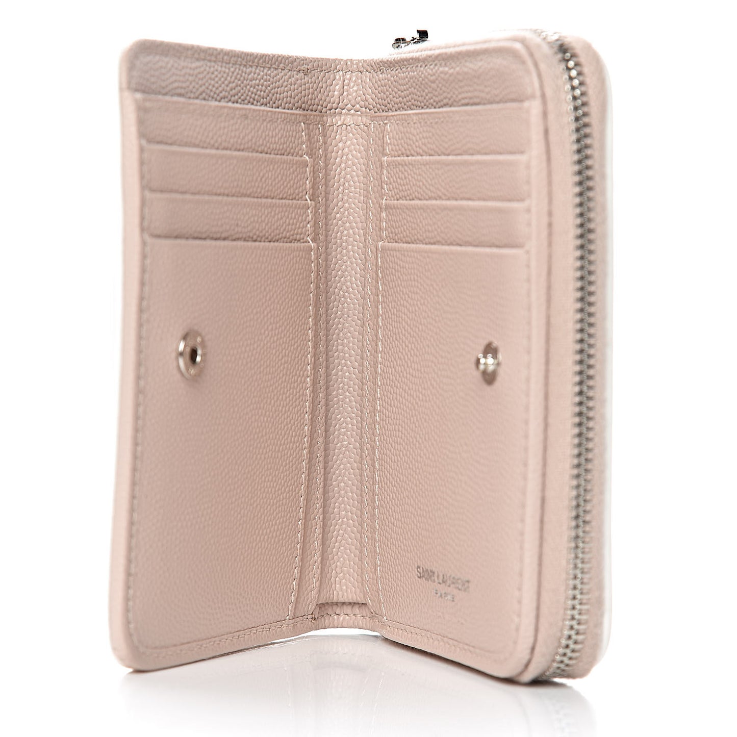 Grain De Poudre Matelasse Monogram Compact Zip Around Wallet Pale Pink