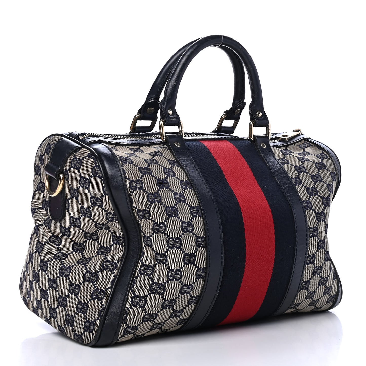 Monogram Selleria Calfskin Vintage Web Medium Boston Beige Blue
