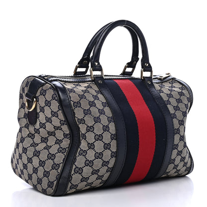Gucci Monogram Selleria Calfskin Vintage Web Medium Boston Beige Blue 2 of 5