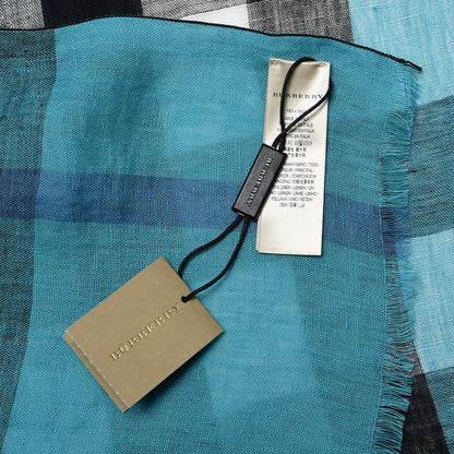 Burberry Linen Giant Exploded Check Scarf Cyan Green 4 of 6