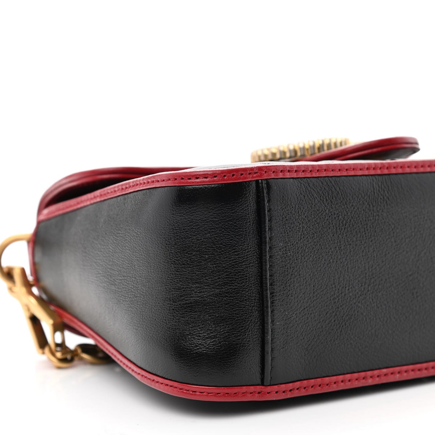 Vintage Effect Calfskin Matelasse Diagonal Mini Torchon GG Marmont Top Handle Shoulder Bag Black Romantic Cherry