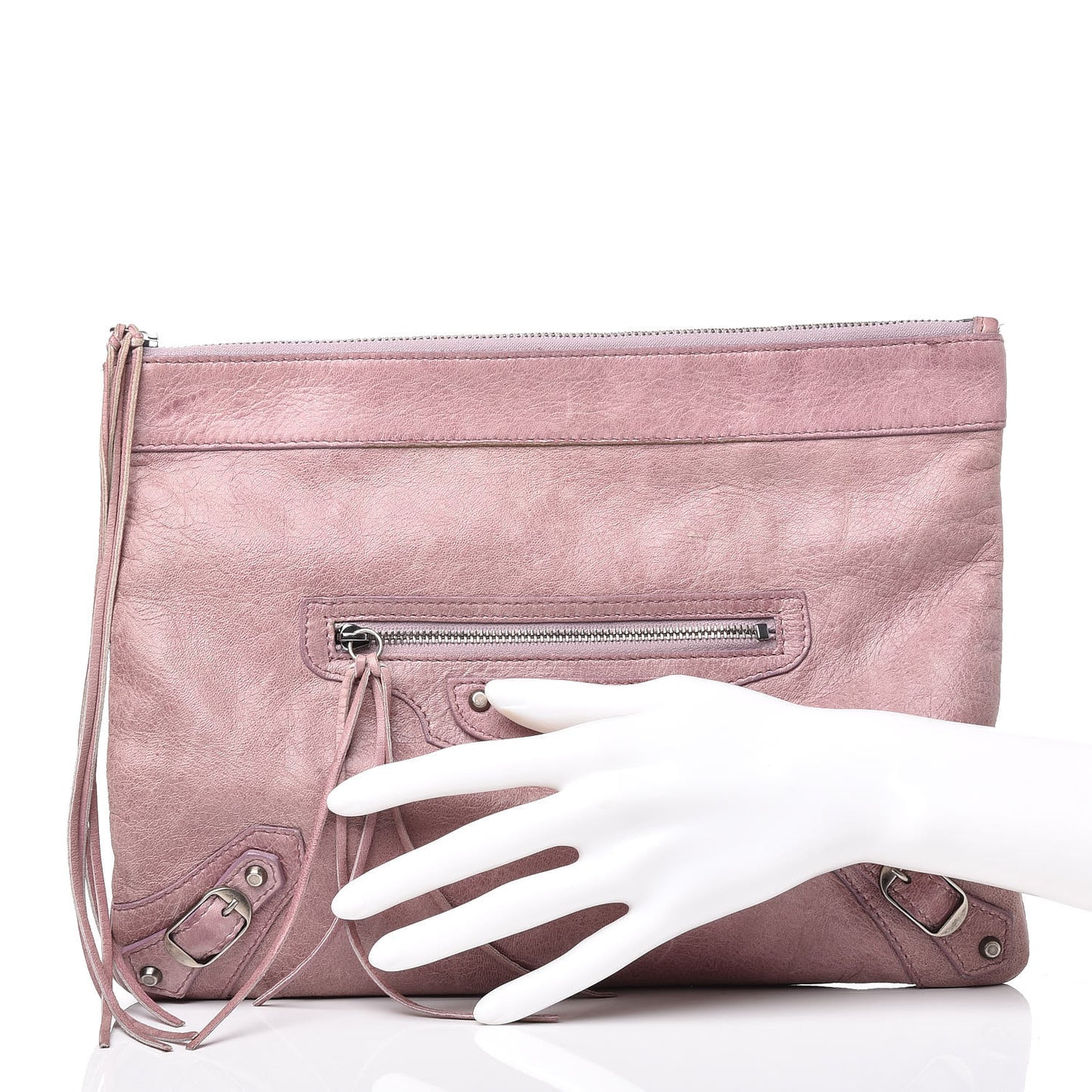 Agneau Classic Hardware Zip Clutch Lilac