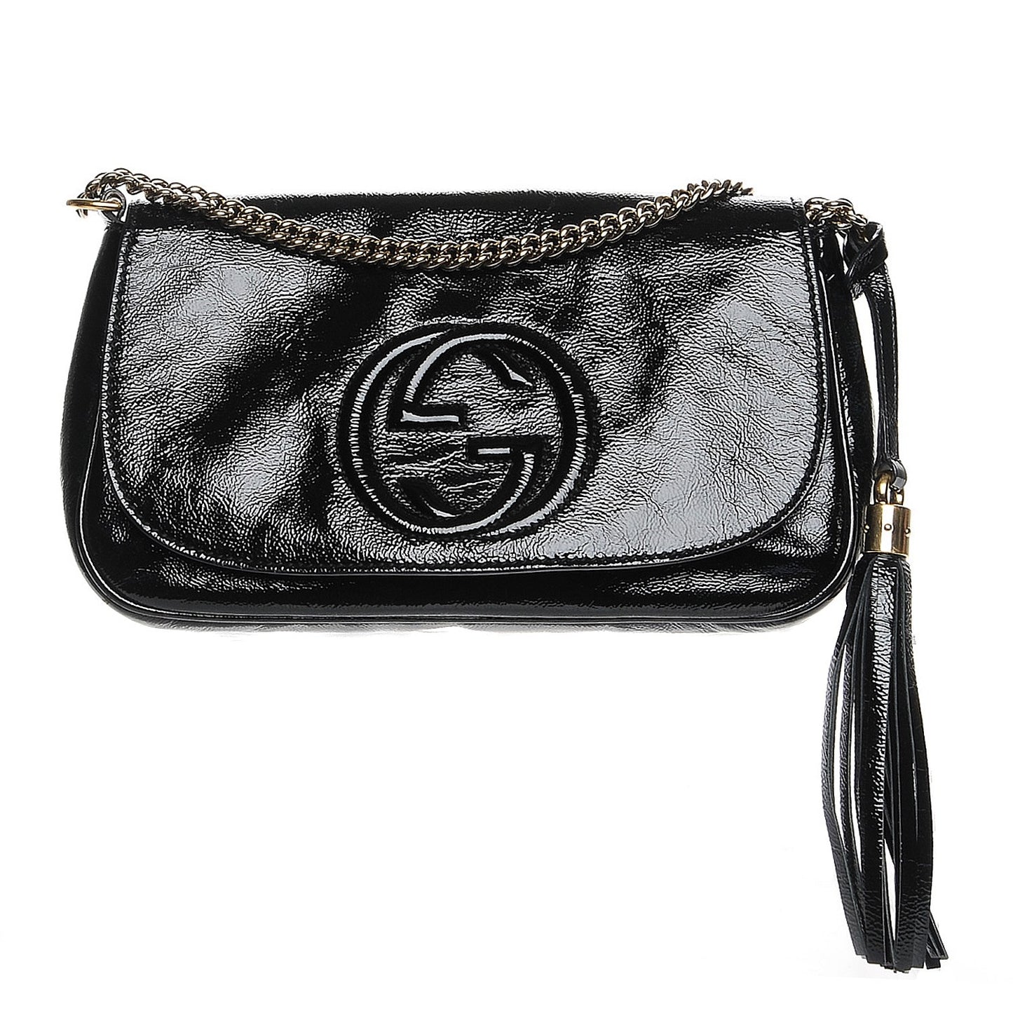 Patent Medium Soho Flap Crossbody Black