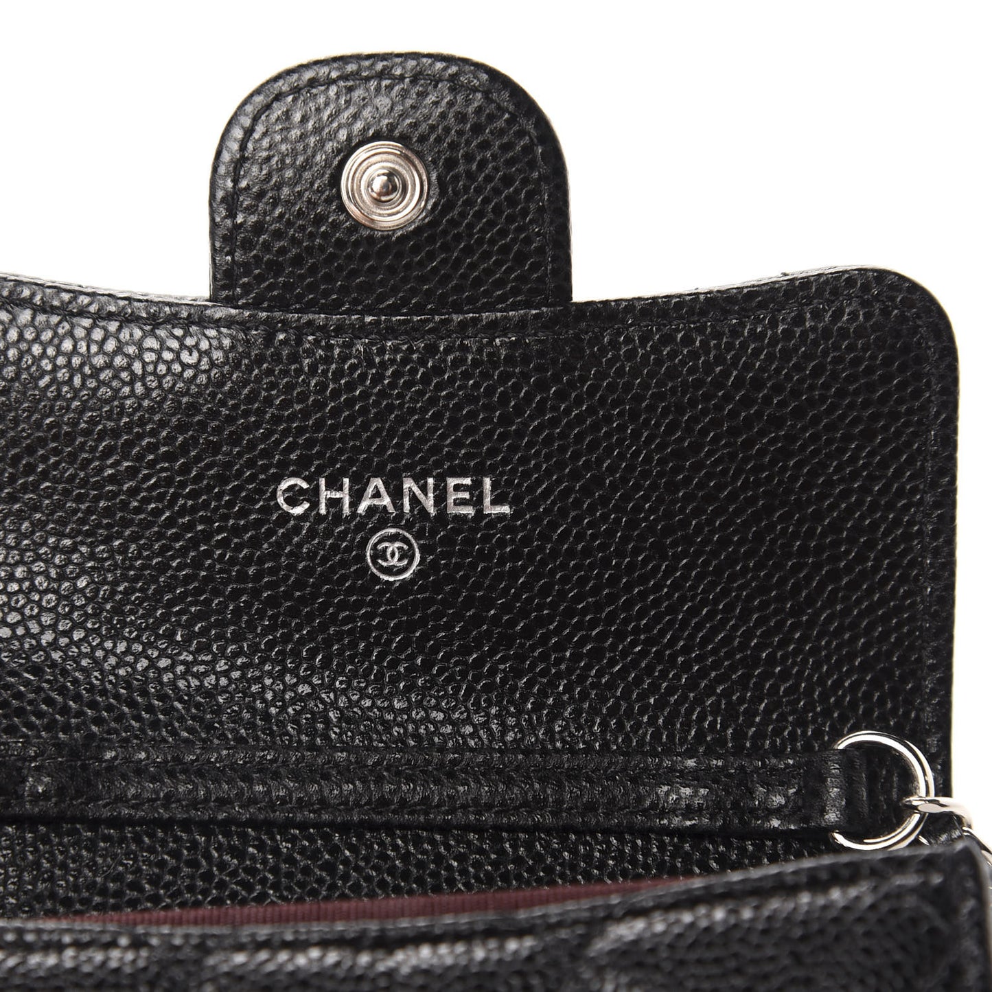 Caviar Quilted Flap Card Holder On Chain Black